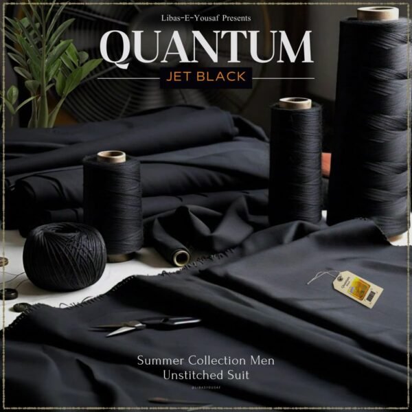 Libas-e-Yousaf Quantum Black 2025 Premium Wash & Wear Unstitched Suit – Jet Black (4 Meters)