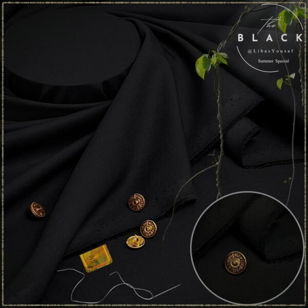 Libas-e-Yousaf Quantum Black 2025 Premium Wash & Wear Unstitched Suit – Jet Black (4 Meters)