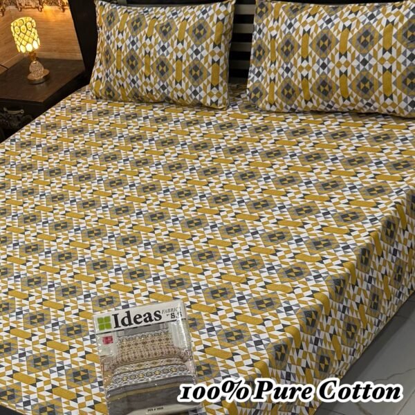 100% Pure Cotton King Size Bedsheet Set – 3 Piece