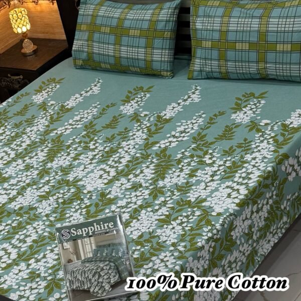 100% Pure Cotton King Size Bedsheet Set – 3 Piece