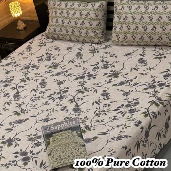 100% Pure Cotton King Size Bedsheet Set – 3 Piece