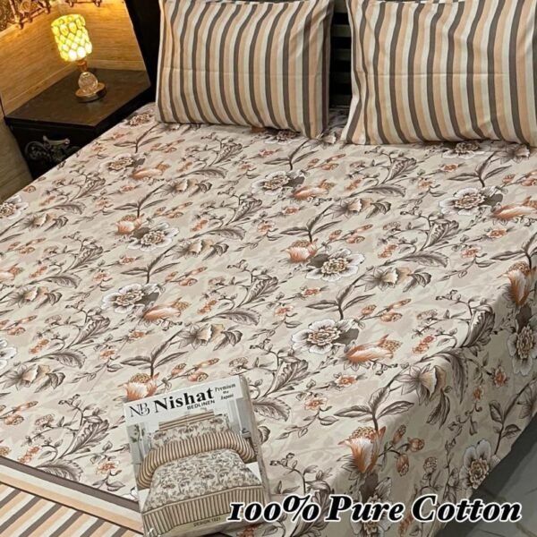 100% Pure Cotton King Size Bedsheet Set – 3 Piece