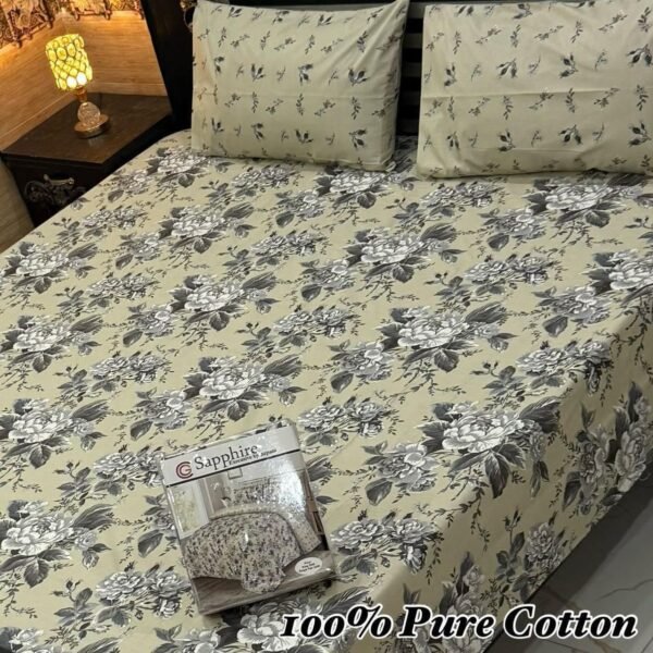 100% Pure Cotton King Size Bedsheet Set – 3 Piece