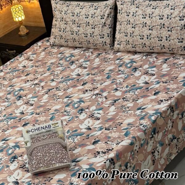 100% Pure Cotton King Size Bedsheet Set – 3 Piece