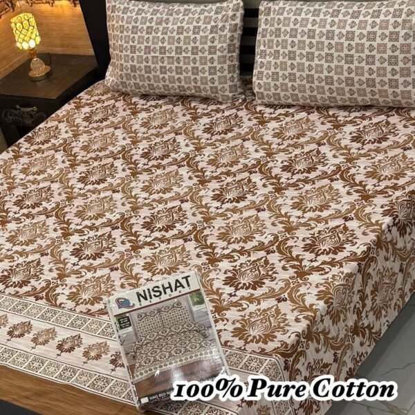 100% Pure Cotton King Size Bedsheet Set – 3 Piece