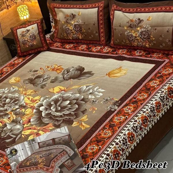 4-Piece 3D Panel Crystal Cotton Bedsheet Set