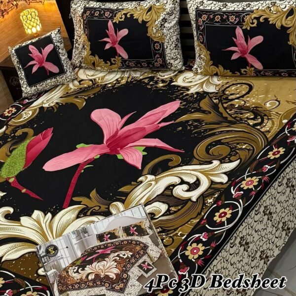 4-Piece 3D Panel Crystal Cotton Bedsheet Set