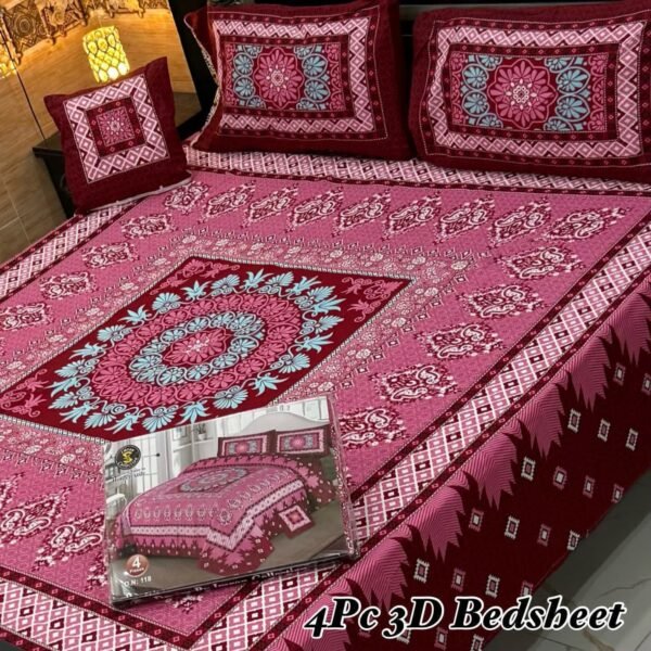 4-Piece 3D Panel Crystal Cotton Bedsheet Set