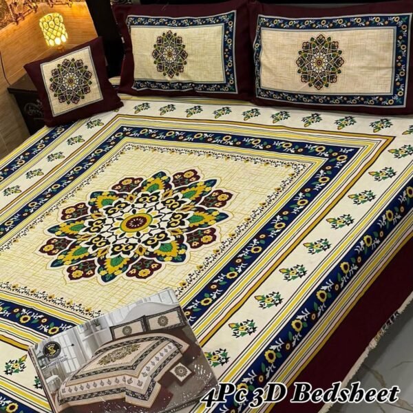 4-Piece 3D Panel Crystal Cotton Bedsheet Set