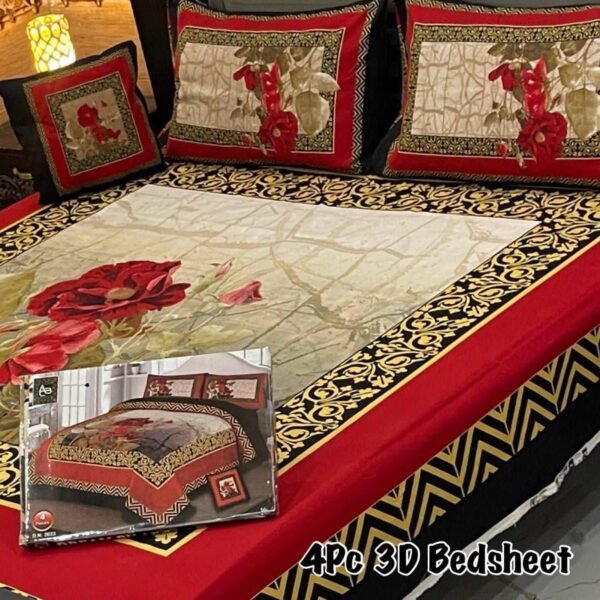 4-Piece 3D Panel Crystal Cotton Bedsheet Set