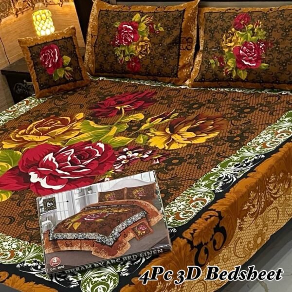 4-Piece 3D Panel Crystal Cotton Bedsheet Set