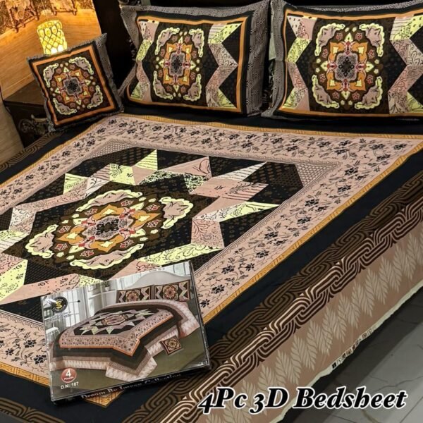 4-Piece 3D Panel Crystal Cotton Bedsheet Set
